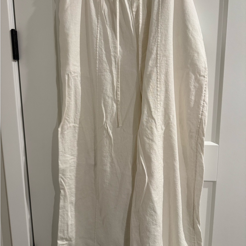 A New Day Drawstring White Linen Pants